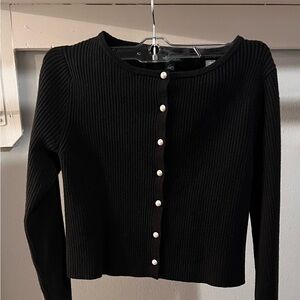 Elegant Black Ribbed Button-Up Top